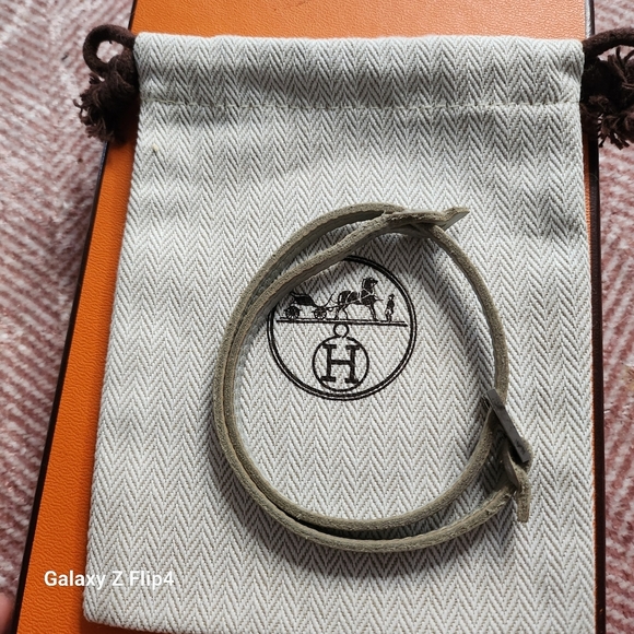 HERMES Tillet Bracelet Leather H Silver Women light baby blue Leather - Picture 9 of 10